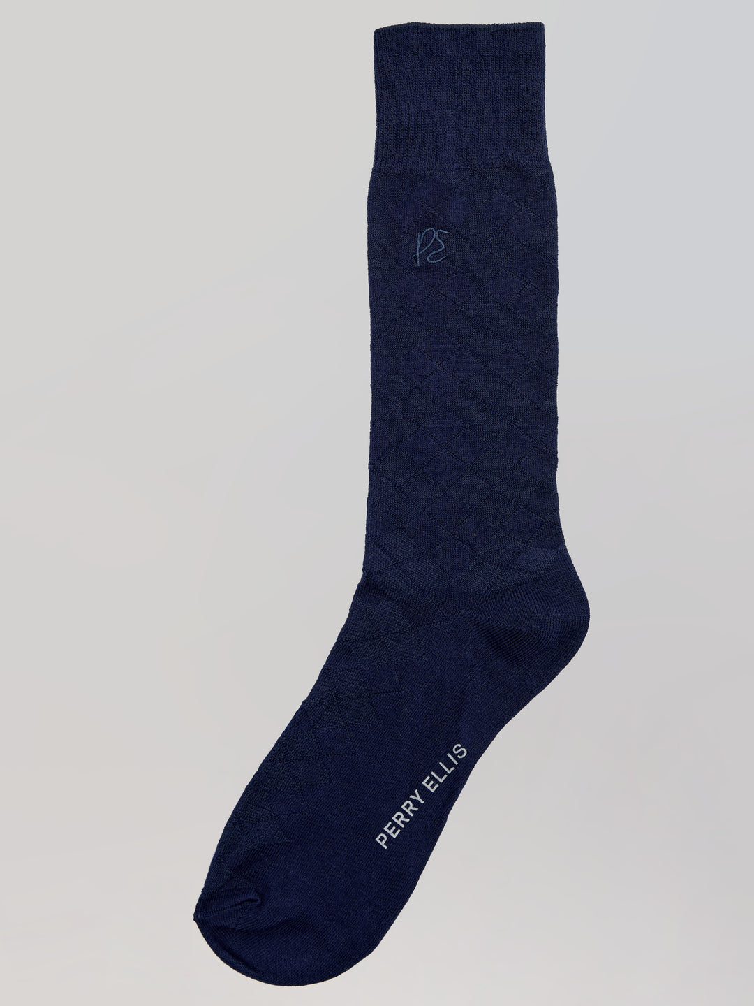 Textured Argyle Logo Crew Socks (Navy) 