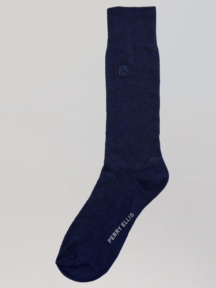 Textured Argyle Logo Crew Socks (Navy) 