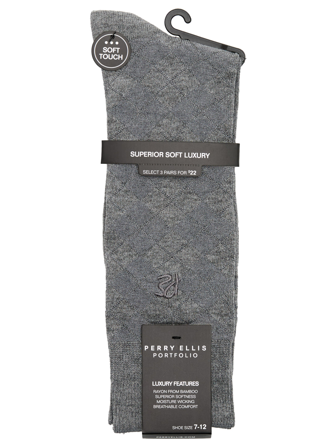 Textured Argyle Logo Crew Socks (Heath. Chrl) 