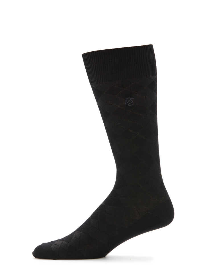 Textured Argyle Logo Crew Socks (Black) 