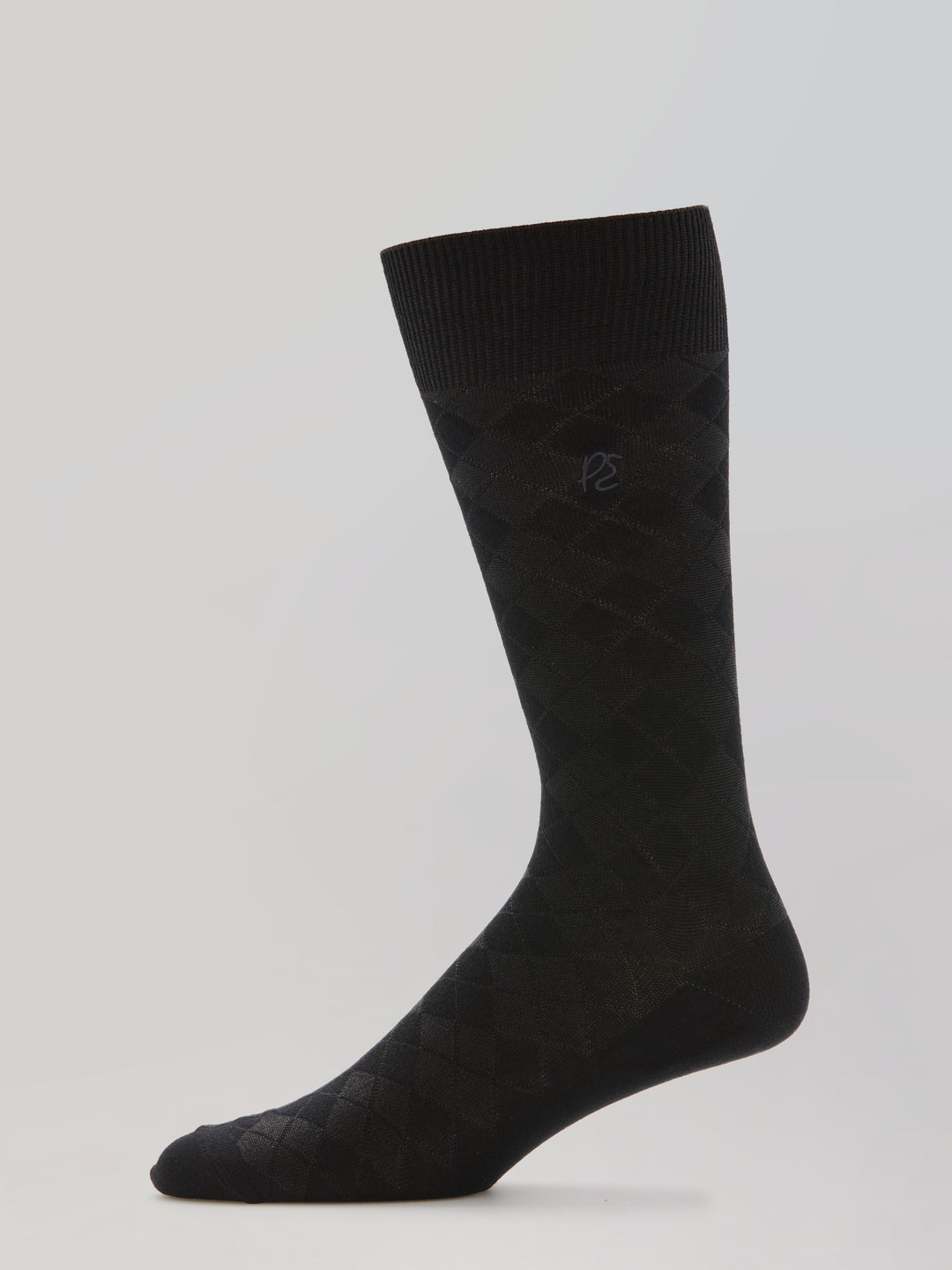 Textured Argyle Logo Crew Socks (Black) 