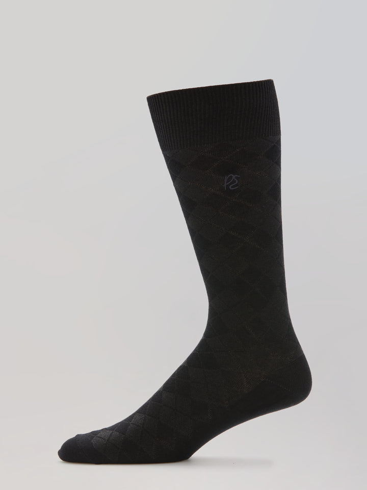 Textured Argyle Logo Crew Socks (Black) 