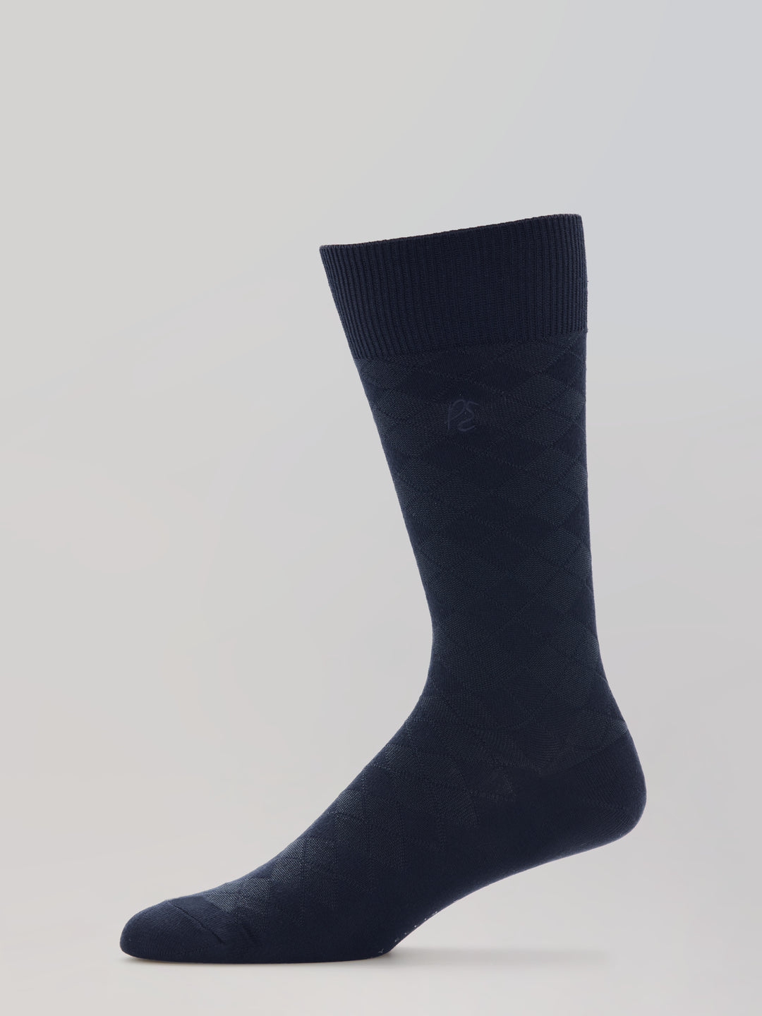Textured Argyle Logo Crew Socks (Navy) 