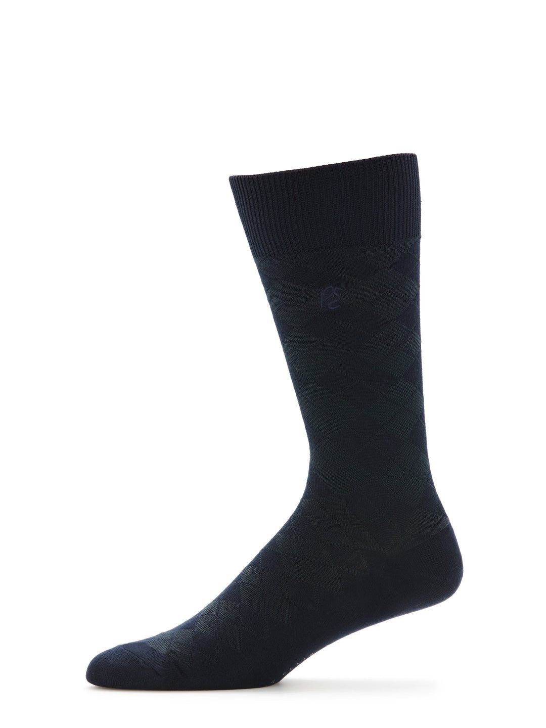 Textured Argyle Logo Crew Socks (Navy) 