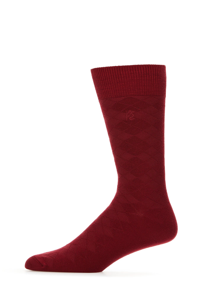 Textured Argyle Logo Crew Socks (Red) 