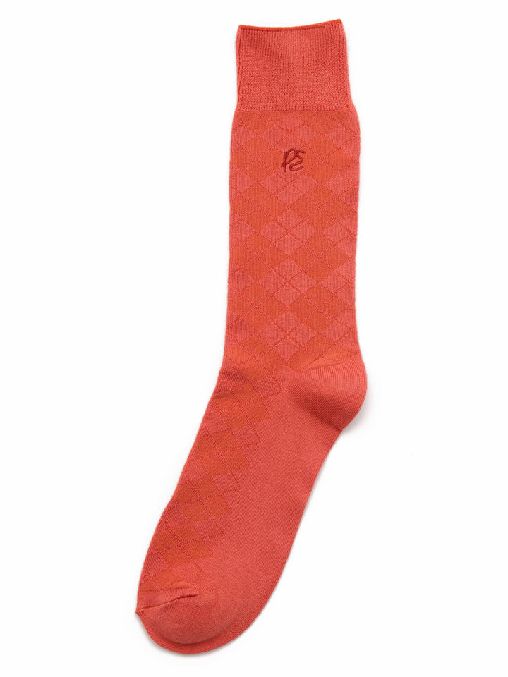 Textured Argyle Logo Crew Socks (Burnt Sienna) 