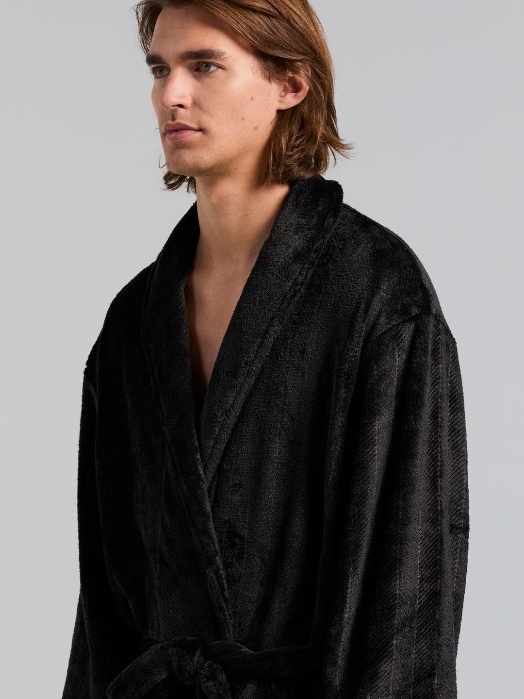 Fleece Herringbone Robe (Black Beauty) 