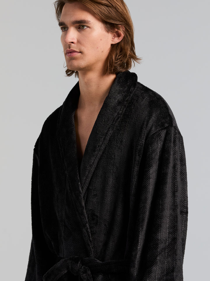 Fleece Herringbone Robe (Black Beauty) 