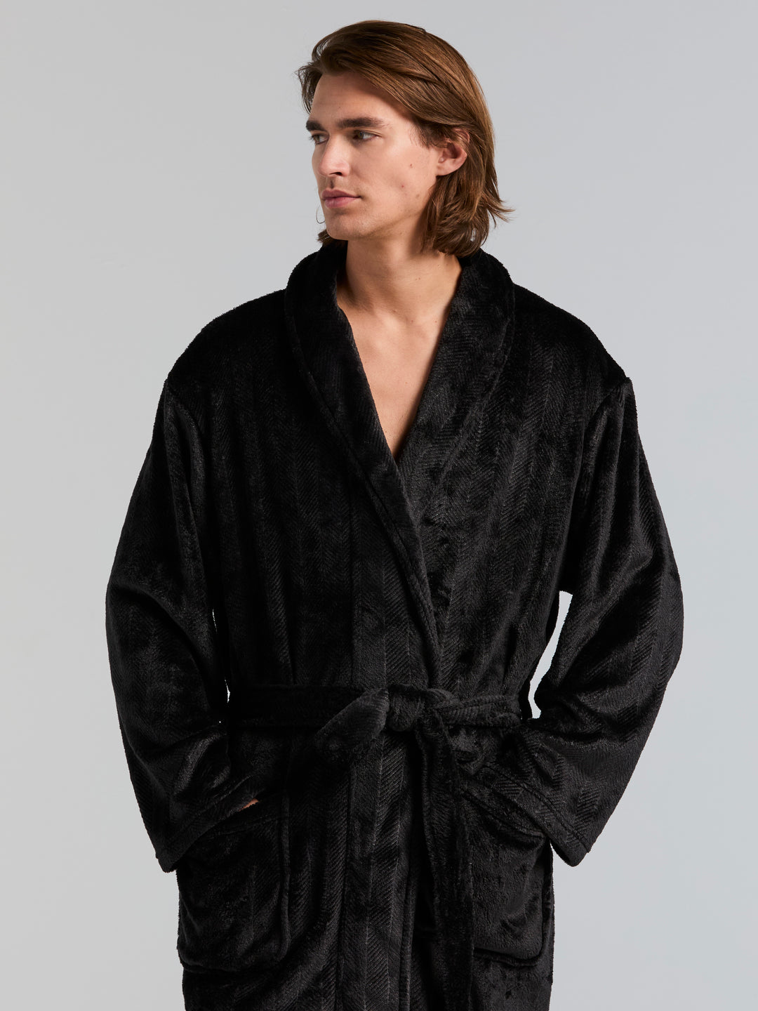 Fleece Herringbone Robe (Black Beauty) 