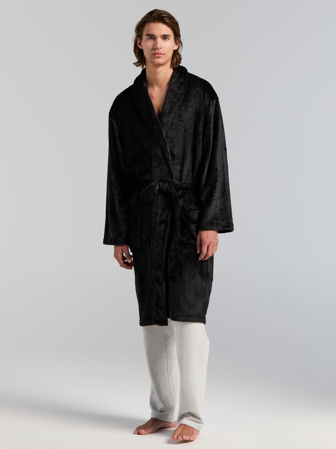 Fleece Herringbone Robe (Black Beauty) 