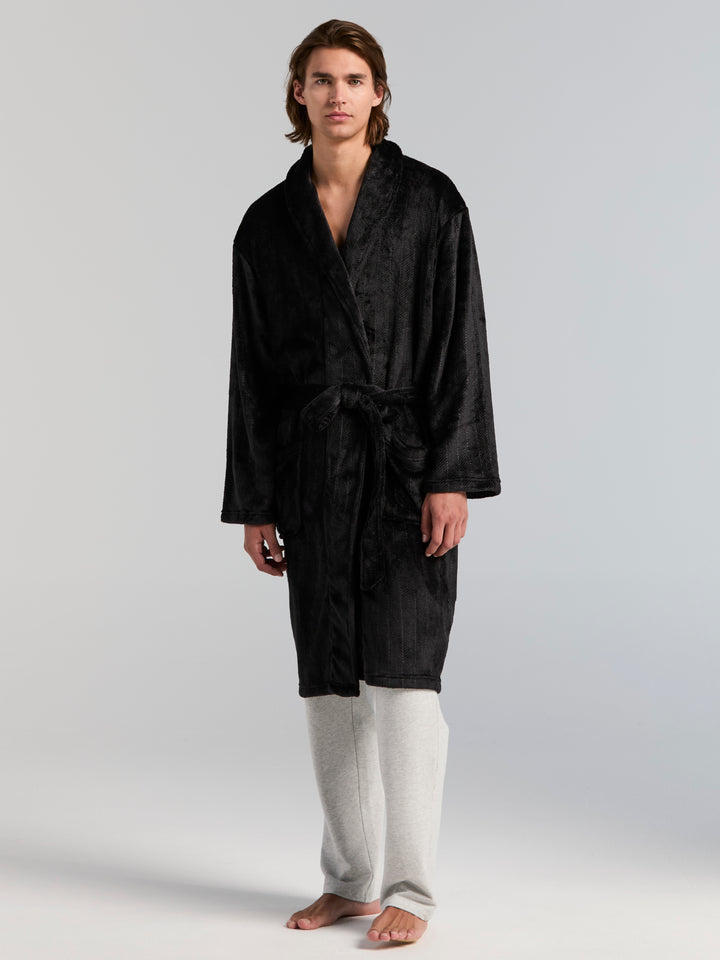 Fleece Herringbone Robe (Black Beauty) 