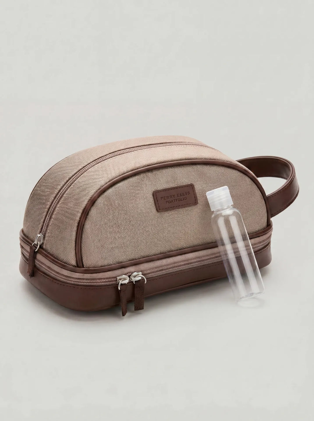 Perry Ellis Portfolio Men's Khaki Travel Toiletry Bag in Khaki/beige, 100% Polyester, Regular