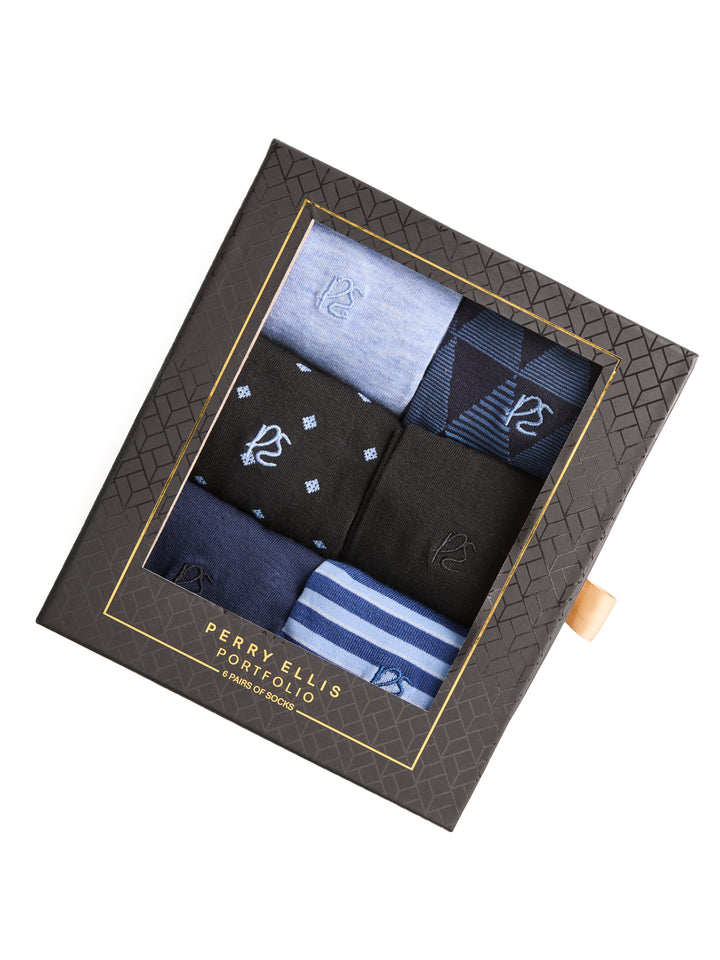 Patterned Dress Socks 6-Pack (Blue Mix Black) 