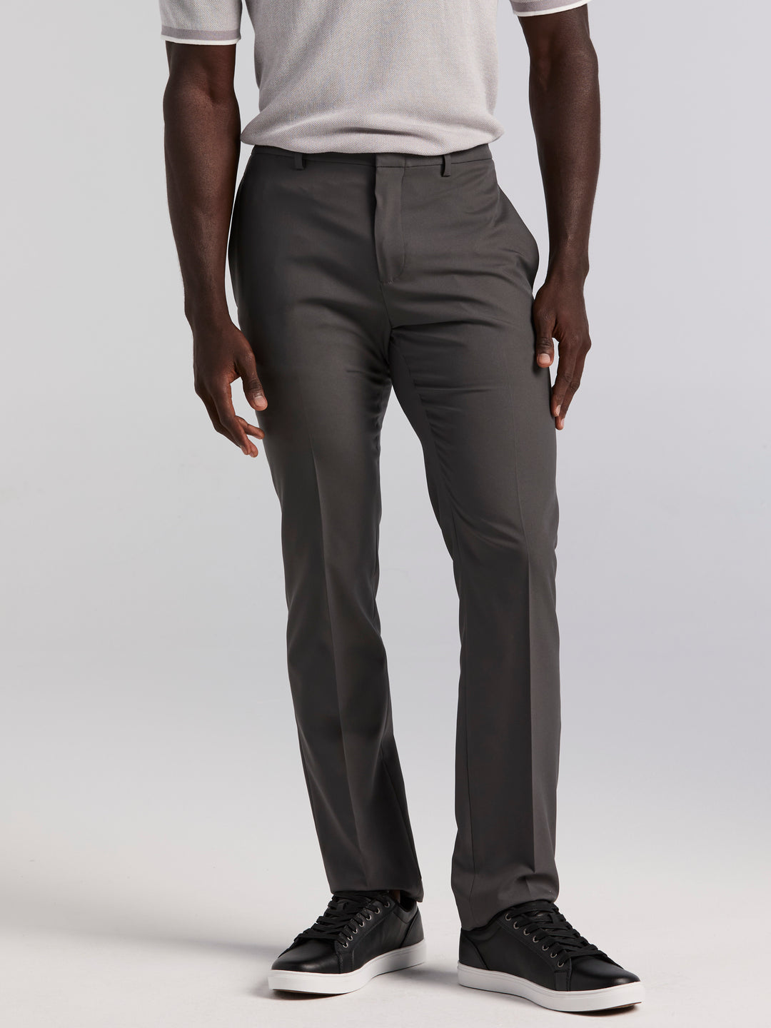 Slim Fit Solid Flat Front Pant (Asphalt) 