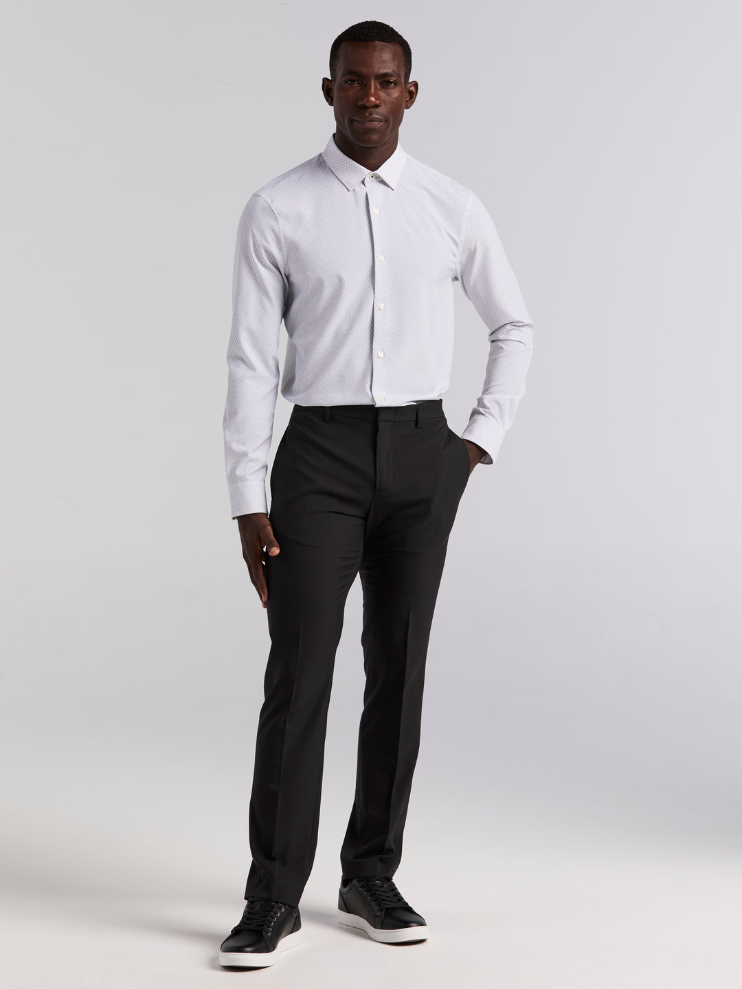 Slim Fit Solid Flat Front Pant (Black) 