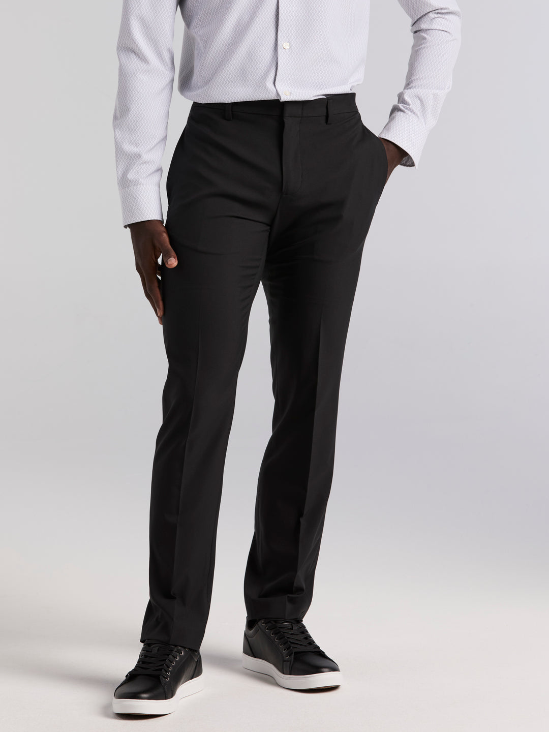 Slim Fit Solid Flat Front Pant (Black) 