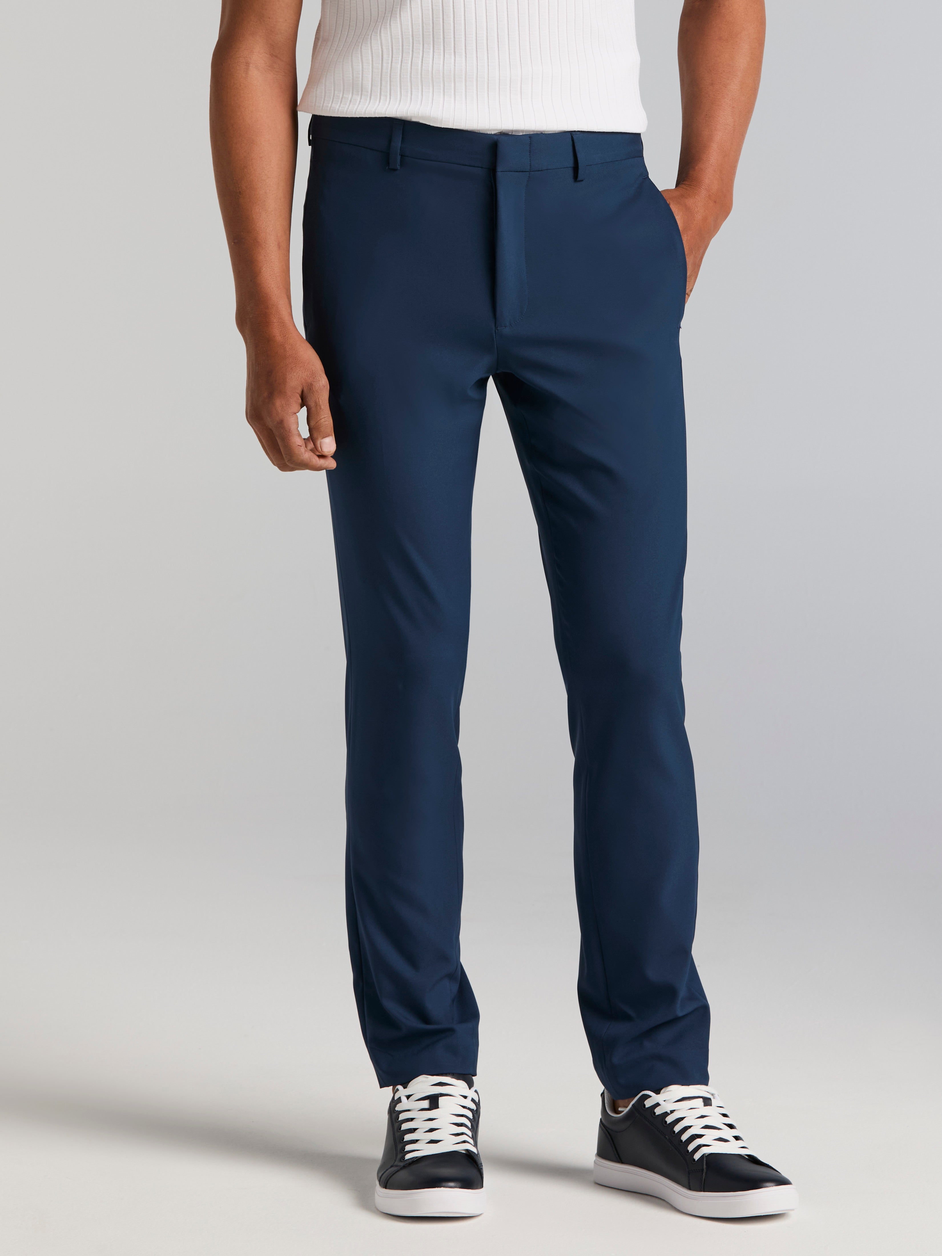 Perry Ellis Portfolio Men's Very Slim Fit Tech Portfolio Dress Pants in Ink/Blue, Size 36, 100% Polyester, Solid