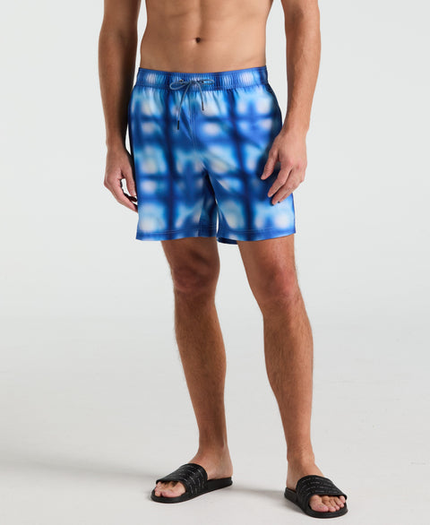 7" Blur Plaid Print Swim Short (Bleached Denim) 