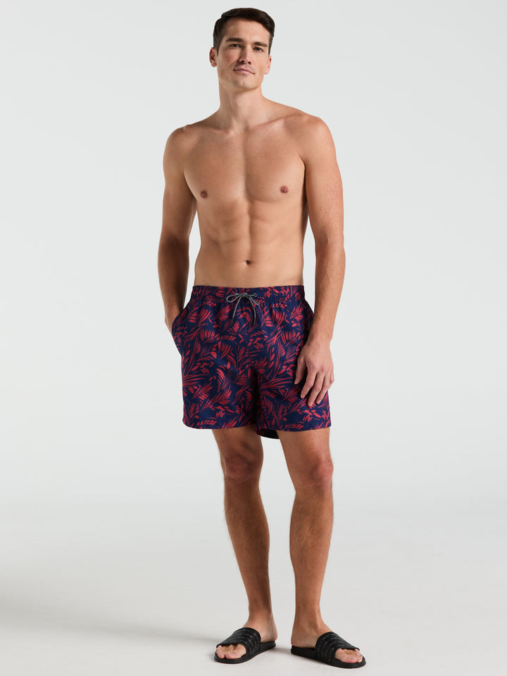 7" Leaf Print Swim Short (Blue Depths) 