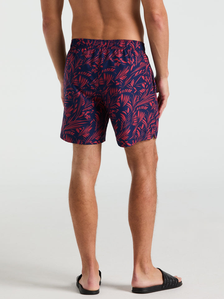 7" Leaf Print Swim Short (Blue Depths) 
