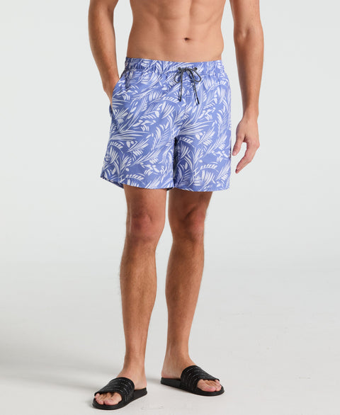 7" Leaf Print Swim Short (Bleached Denim) 