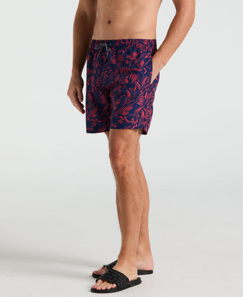7" Leaf Print Swim Short (Blue Depths) 