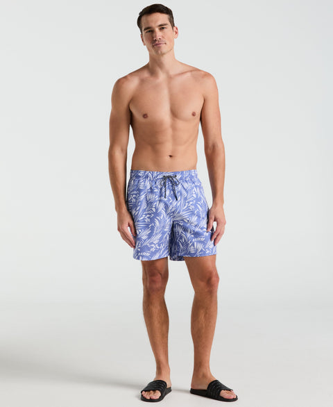 7" Leaf Print Swim Short (Bleached Denim) 
