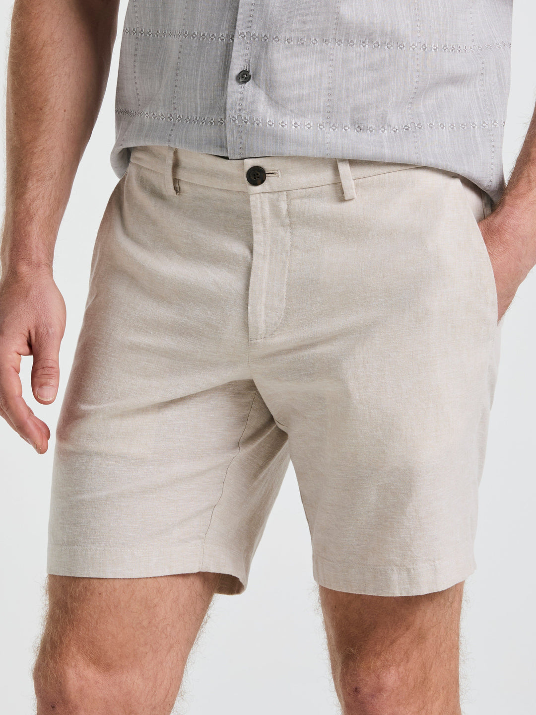 8" Flat Front Linen Cotton Short (Natural Linen) 