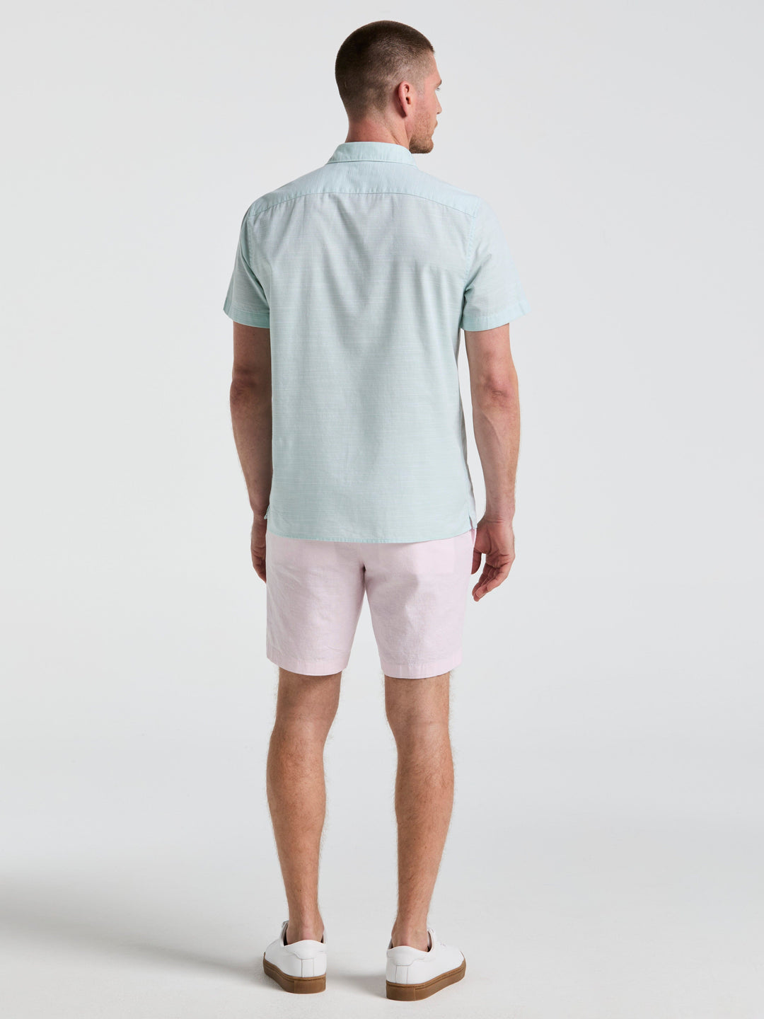 8" Flat Front Linen Cotton Short (Barely Pink) 