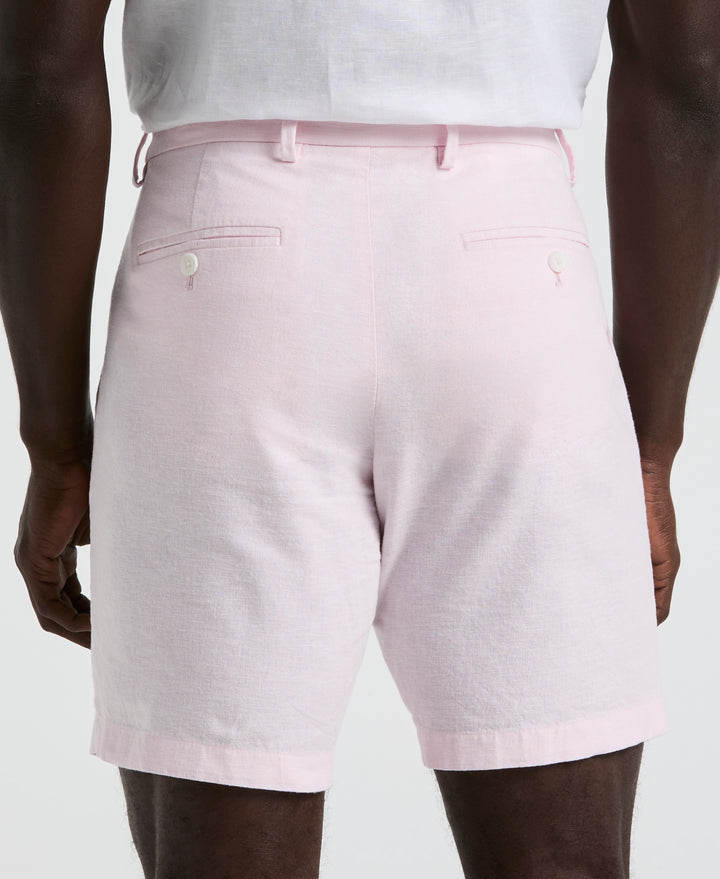 8" Flat Front Linen Cotton Short (Barely Pink)