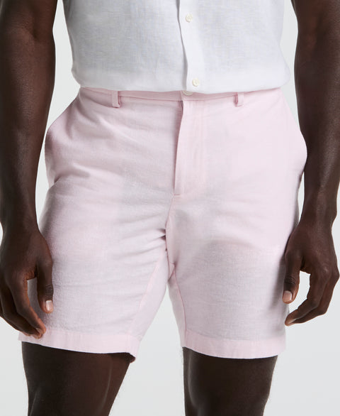 8" Flat Front Linen Cotton Short (Barely Pink) 