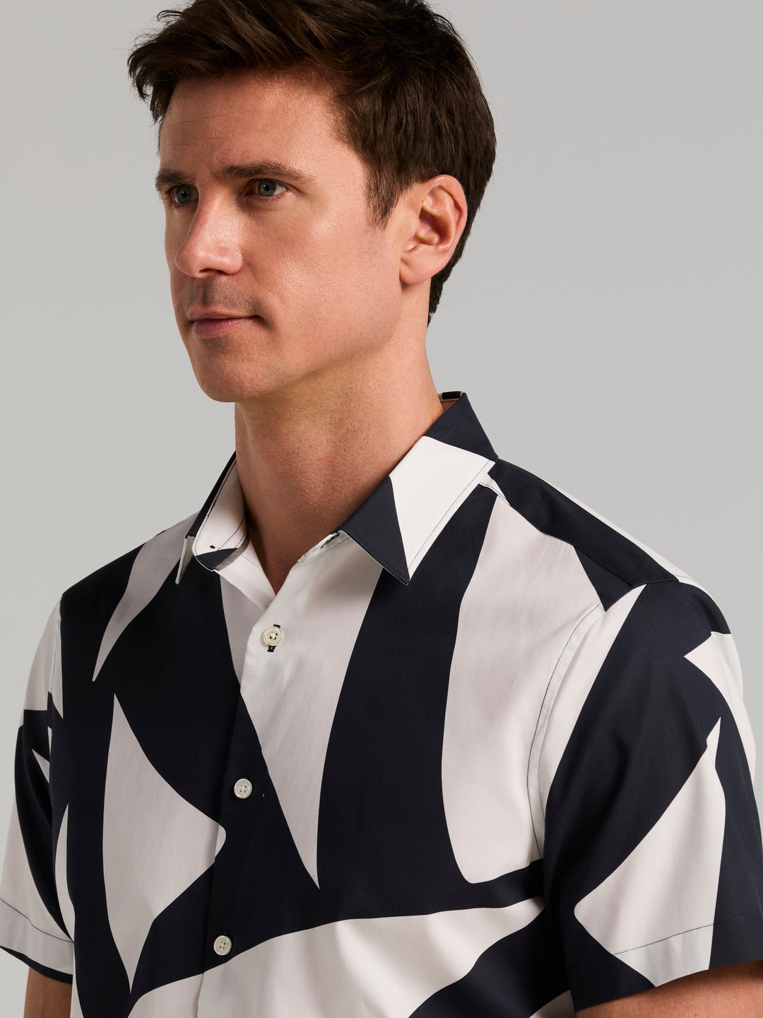 Sail Print Short Sleeve Tencel Cotton Shirt (Dark Sapphire) 
