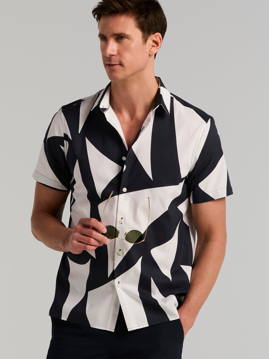 Sail Print Short Sleeve Tencel Cotton Shirt (Dark Sapphire) 