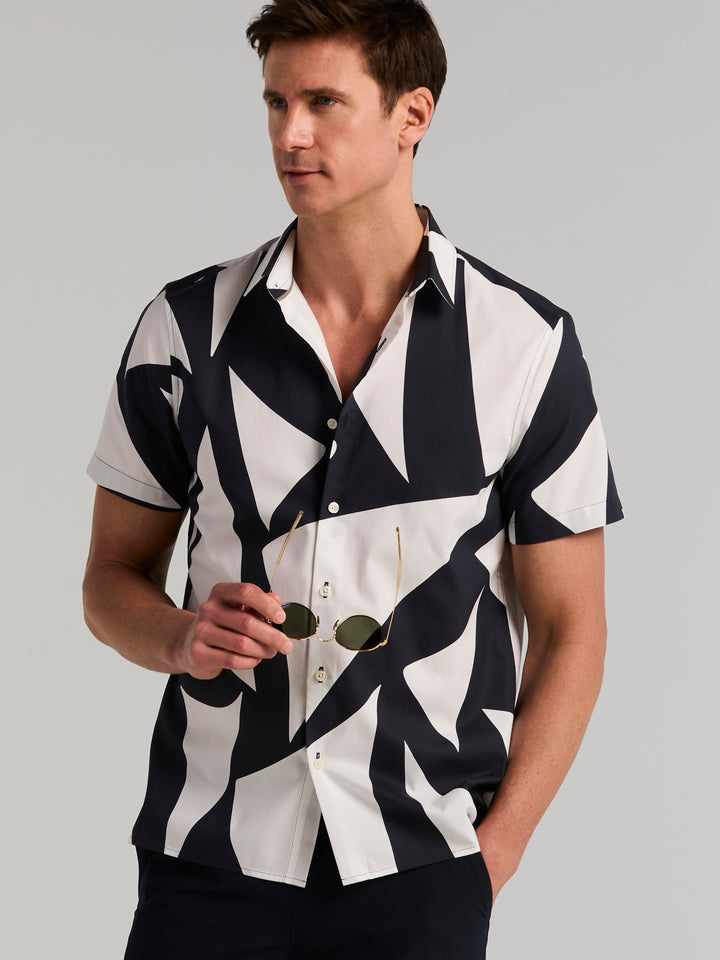 Sail Print Short Sleeve Tencel Cotton Shirt (Dark Sapphire) 