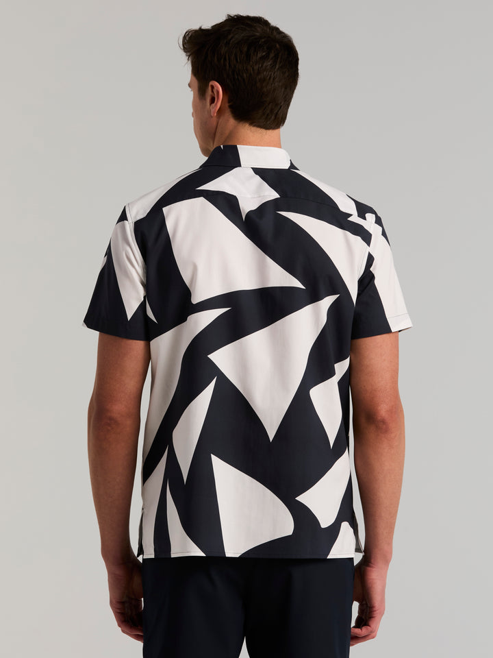 Sail Print Short Sleeve Tencel Cotton Shirt (Dark Sapphire) 