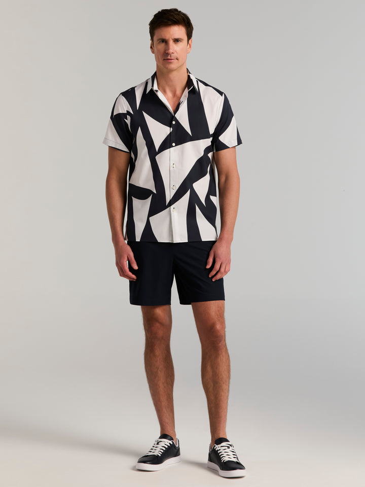 Sail Print Short Sleeve Tencel Cotton Shirt (Dark Sapphire) 