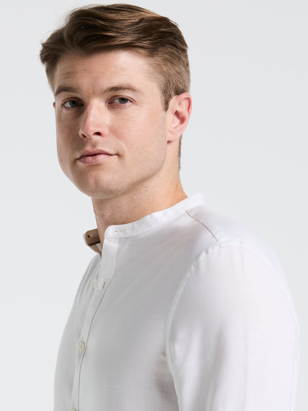 Banded Collar Shirt (Bright White) 