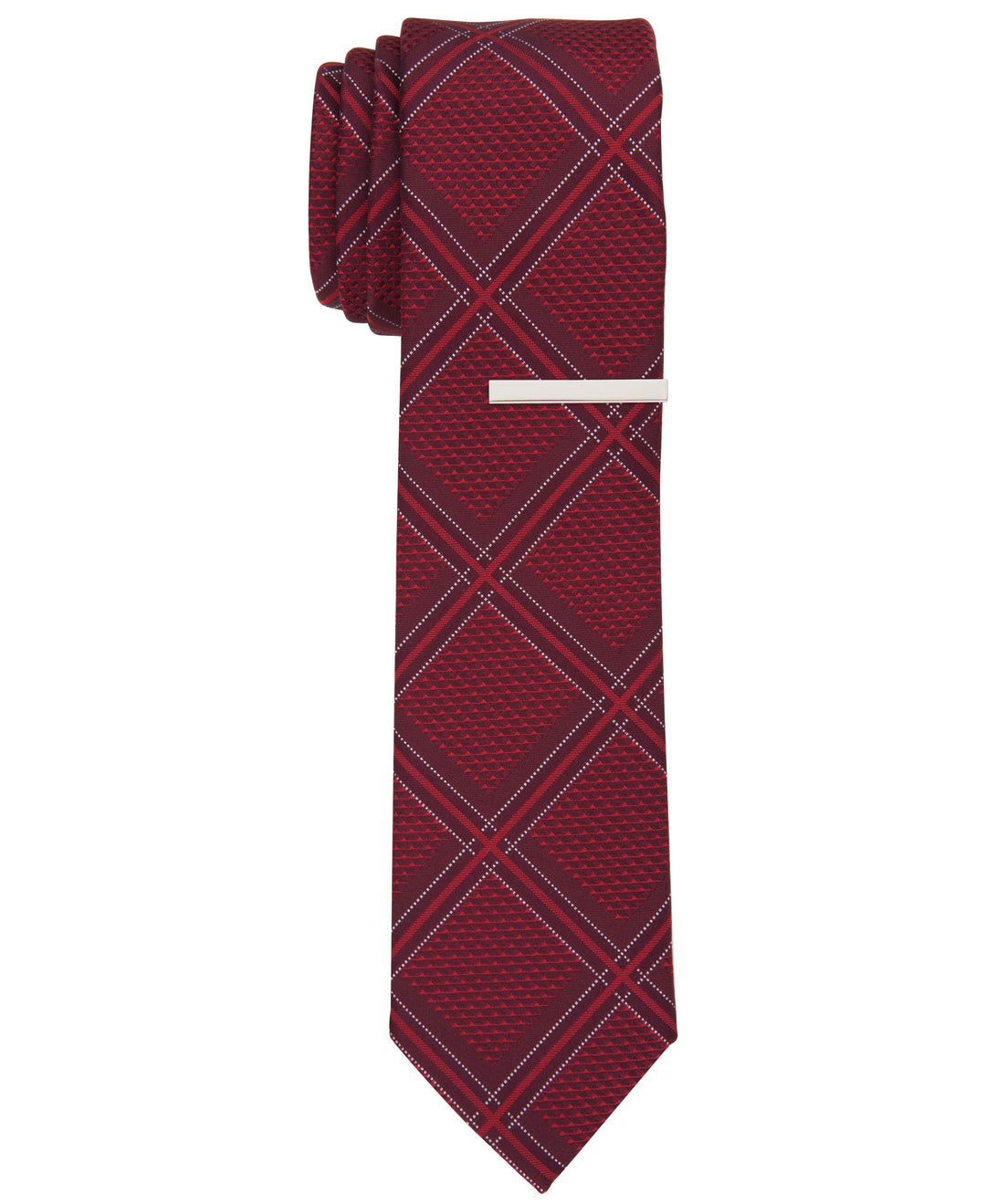 Bannos Grid Slim Tie (Burgundy) 