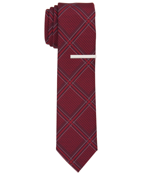 Bannos Grid Slim Tie (Burgundy) 