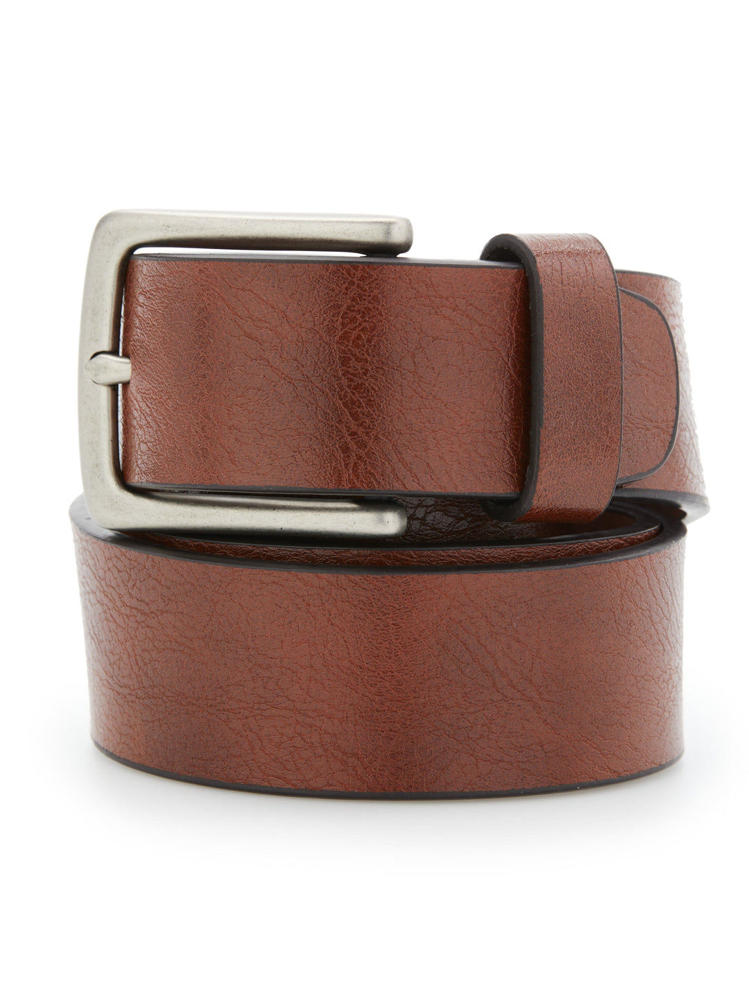 Basic Tan Leather Belt with Silver Buckle (Tan) 