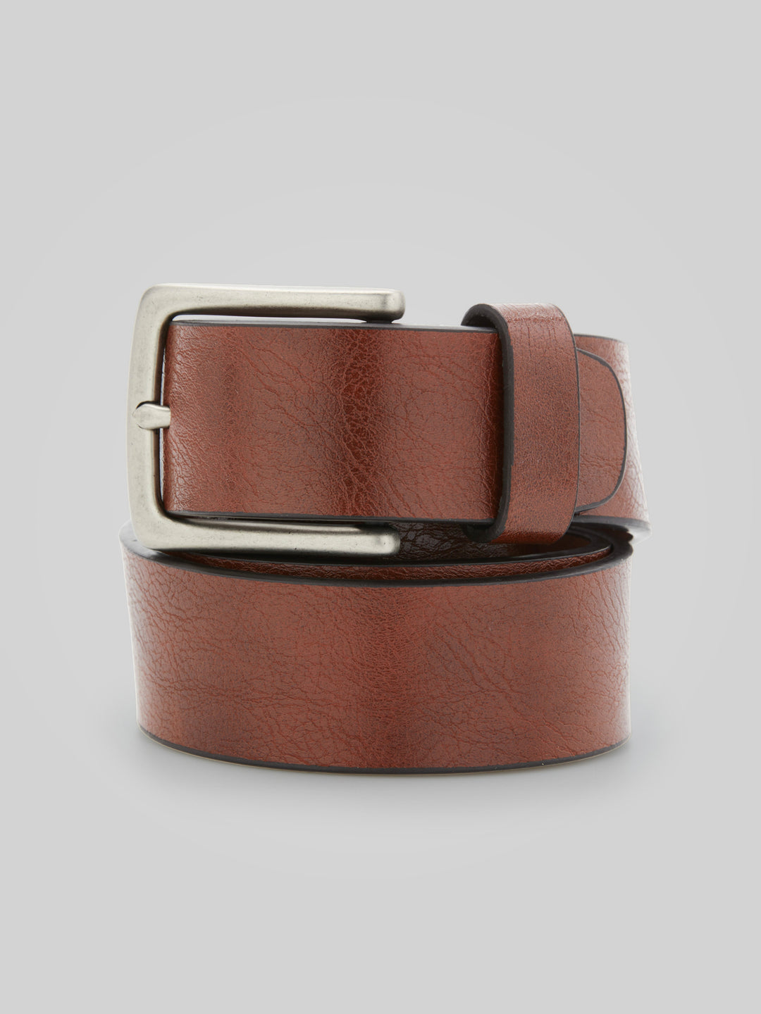 Basic Tan Leather Belt with Silver Buckle (Tan) 