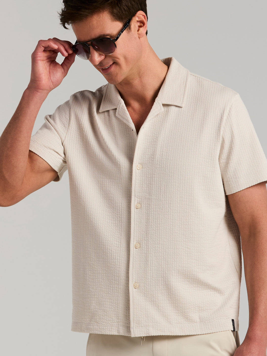Bi-Color Seersucker Jacquard Camp Shirt (Silver Birch) 