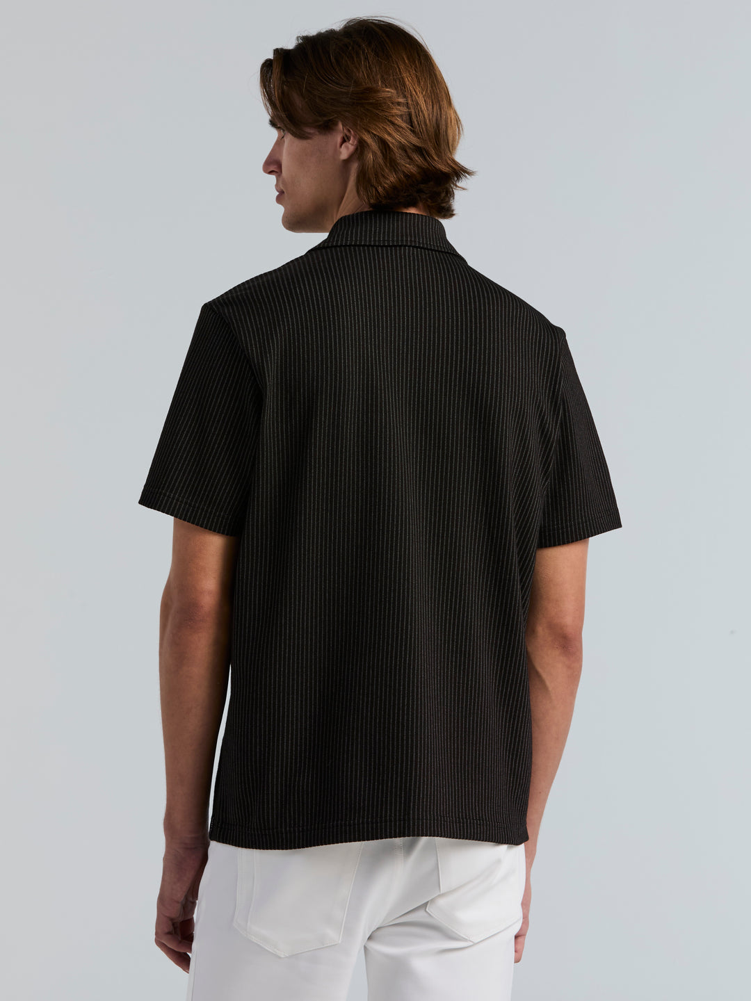 Bi-Color Seersucker Jacquard Camp Shirt (Black) 