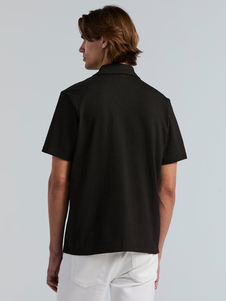 Bi-Color Seersucker Jacquard Camp Shirt (Black) 