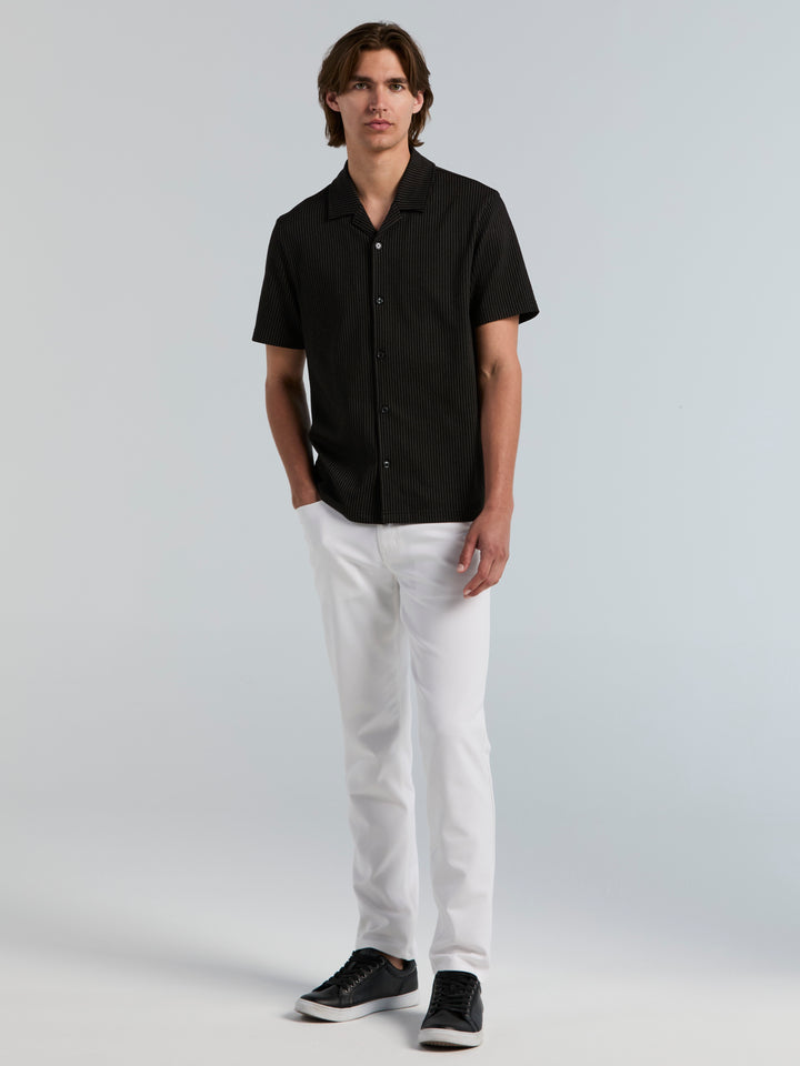 Bi-Color Seersucker Jacquard Camp Shirt (Black) 