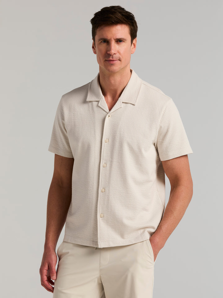 Bi-Color Seersucker Jacquard Camp Shirt (Silver Birch) 