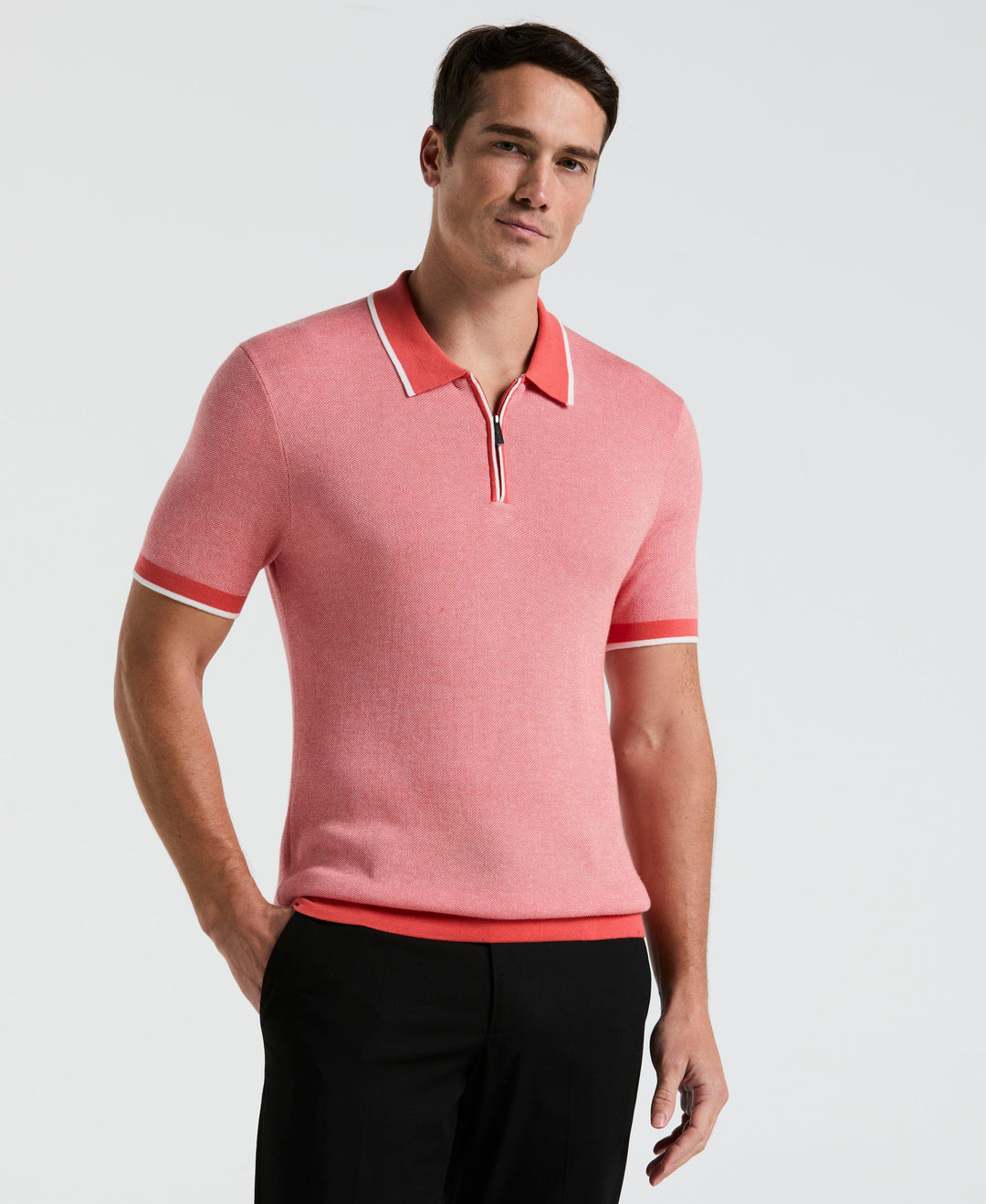 Bi-Color Stitch Zip Polo (Burnt Sienna) 