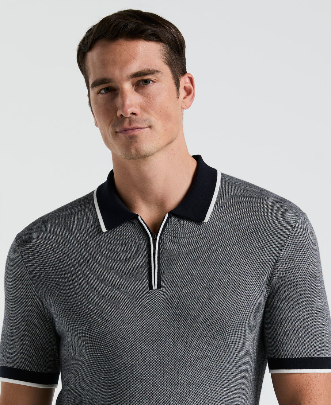Bi-Color Stitch Zip Polo (Dark Sapphire) 