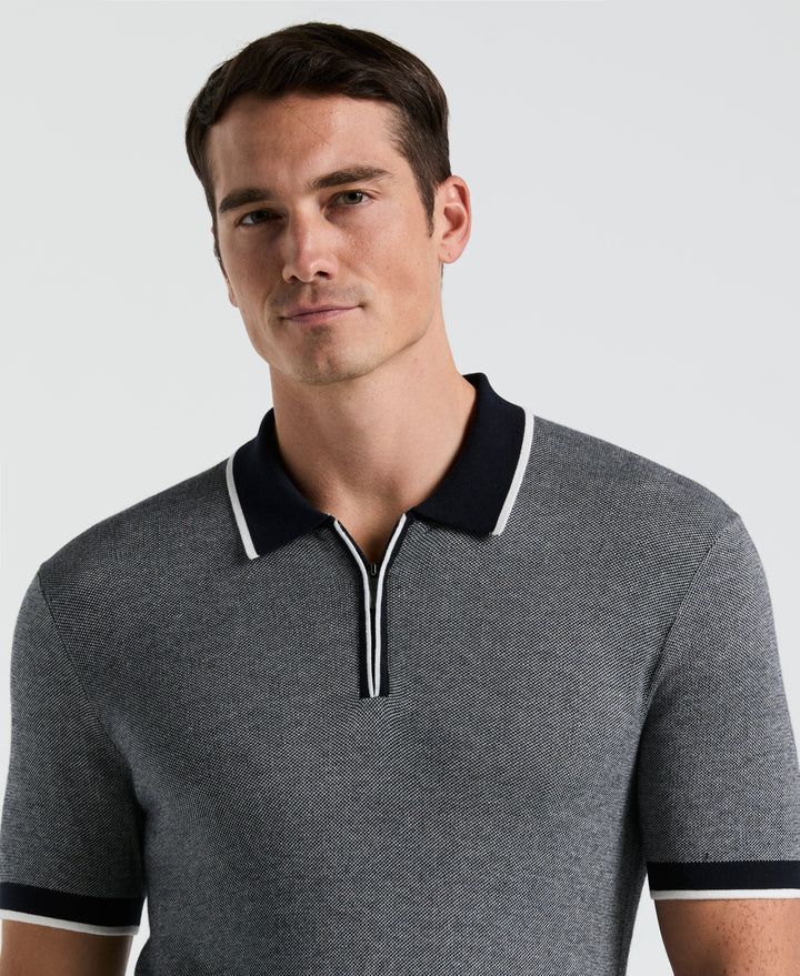 Bi-Color Stitch Zip Polo (Dark Sapphire) 