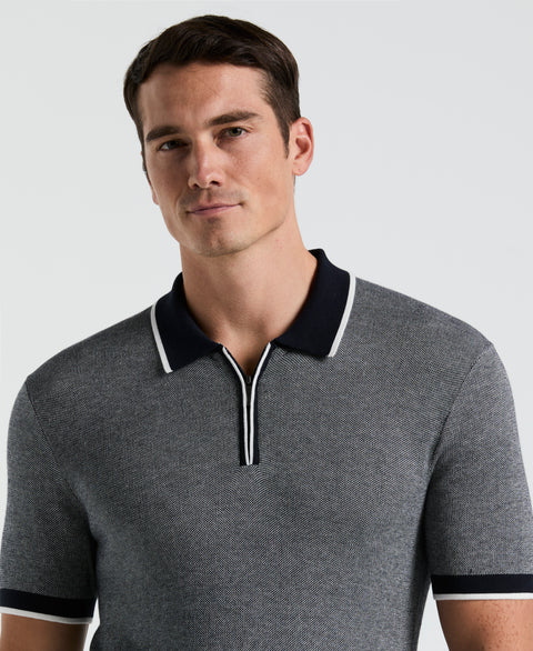 Bi-Color Stitch Zip Polo (Dark Sapphire) 